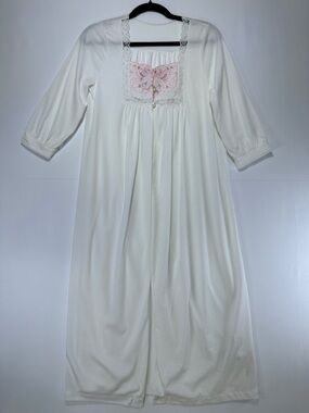 Vintage Avon Fashions Nightgown Lounge Dress Embroidered White Cottagecore S